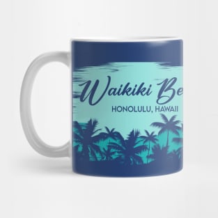 Waikiki Beach Honolulu Hawaii Retro Beach Landscape with Palm Trees Mug